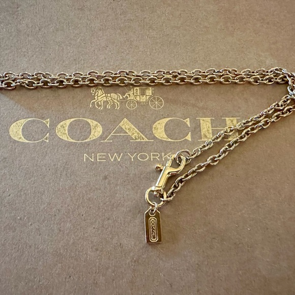 Coach Adjustable Gold-tone Hang Tag Charm Necklace Dog Leash Clip Clasp - Picture 8 of 11